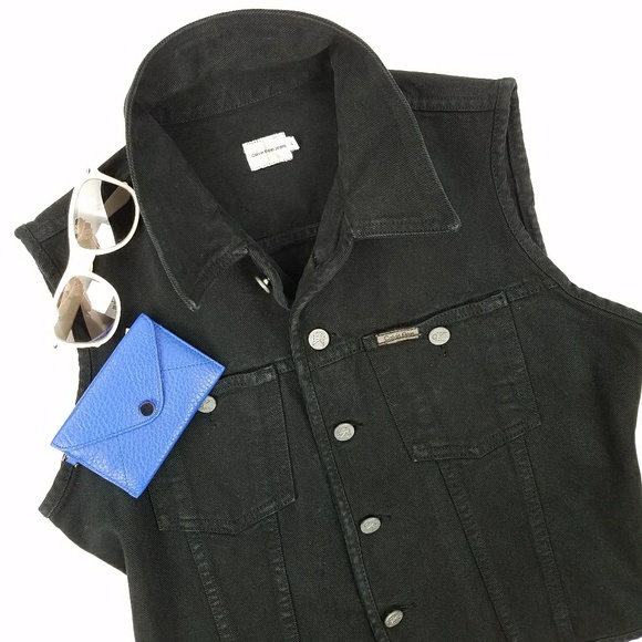 black blue jean vest